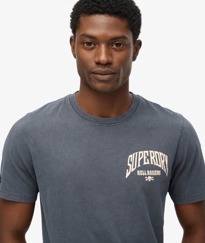 Superdry Mens Biker Rock Relaxed T-Shirt Heavy Backstage Black