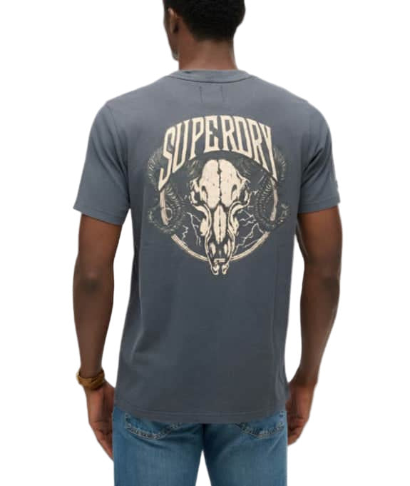 Superdry Mens Biker Rock Relaxed T-Shirt Heavy Backstage Black