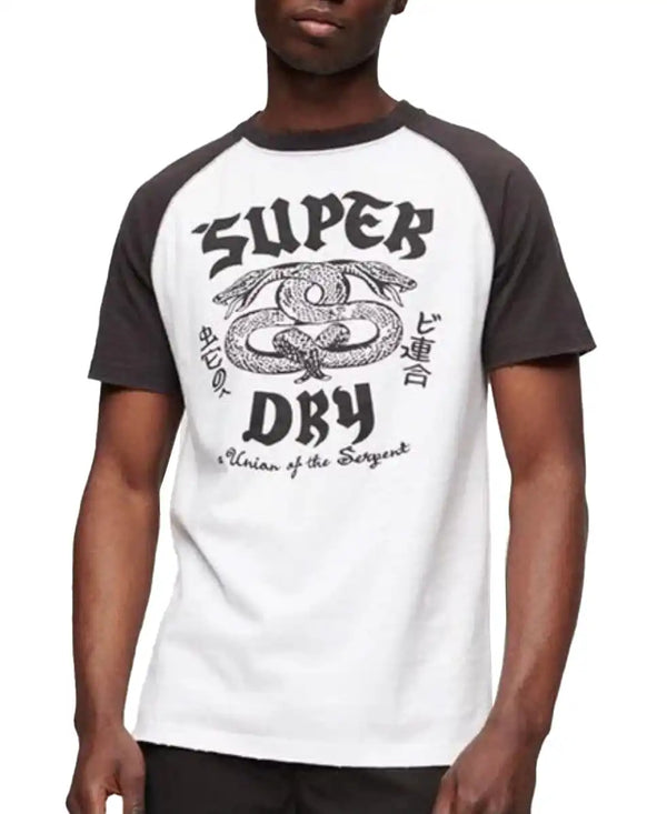 Superdry Mens Blackout Rock Graphic Raglan T-Shirt White/Grey Northern