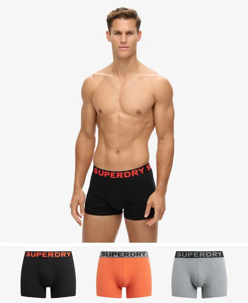 Superdry Mens Boxers 3 Pack Black/Bright Orange Marl/Noos Grey Marl