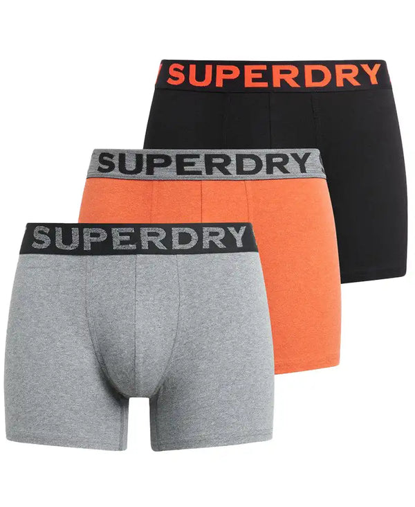 Superdry Mens Boxers 3 Pack Black/Bright Orange Marl/Noos Grey Marl