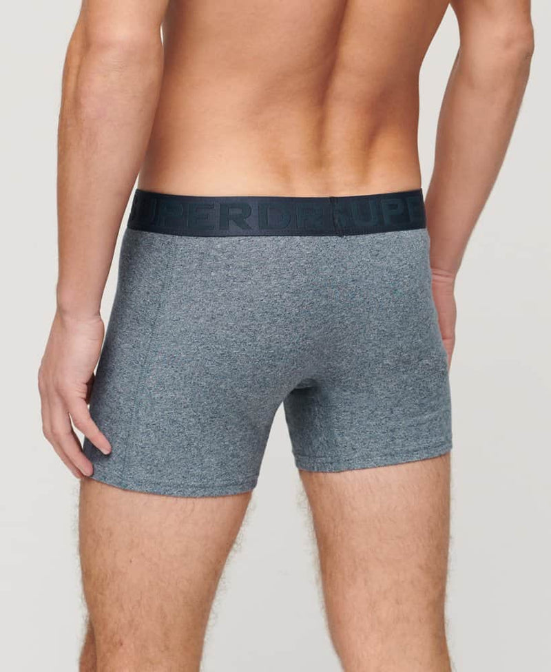 Superdry Mens Boxers 3 Pack Underwear Navy Grit/dark Indigo Marl