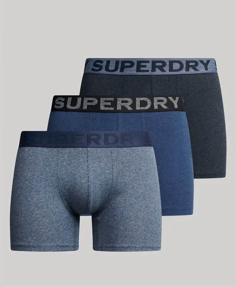Superdry Mens Boxers 3 Pack Underwear Navy Grit/dark Indigo Marl