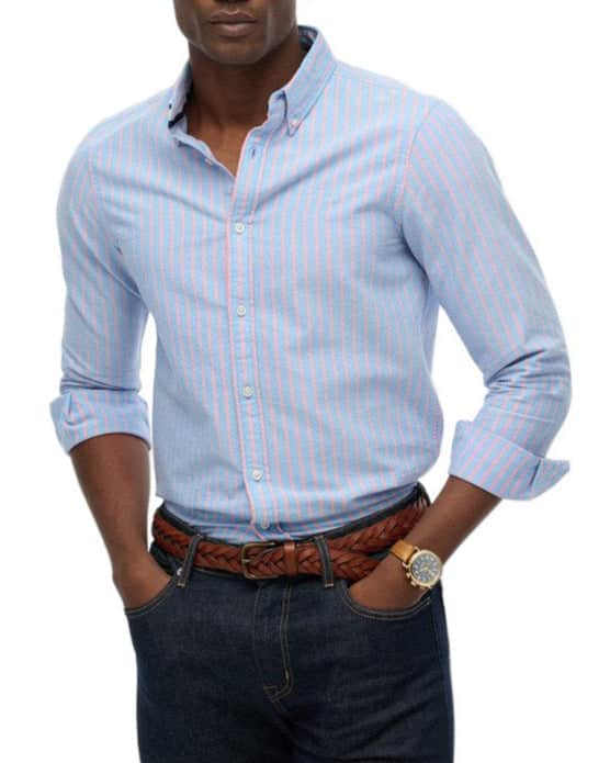 Superdry Mens Classic Oxford Shirt French Blue Stripe/Coral Northern