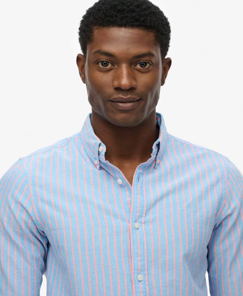 Superdry Mens Classic Oxford Shirt French Blue Stripe/Coral Northern