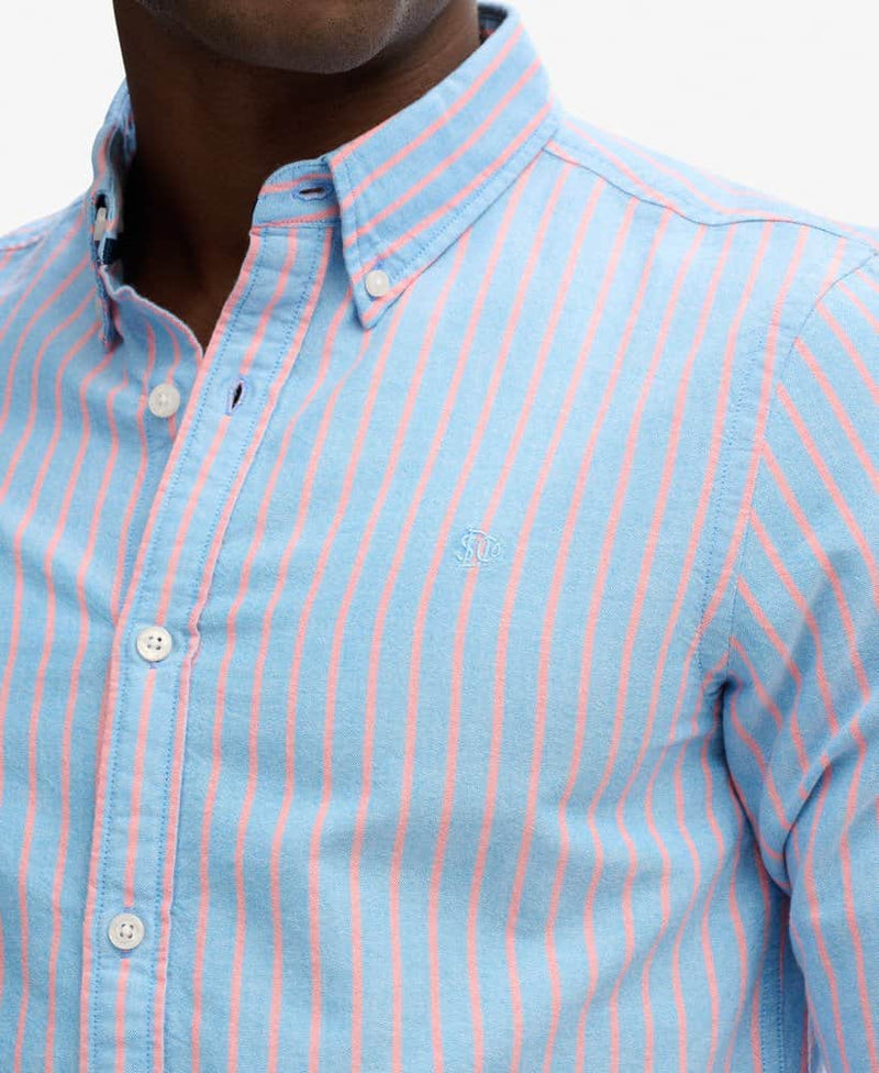 Superdry Mens Classic Oxford Shirt French Blue Stripe/Coral Northern