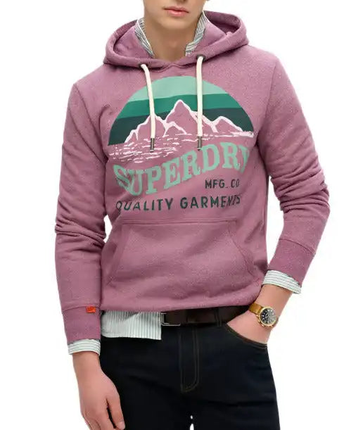 Superdry Mens Core Logo Great Outdoors Hoodie Beach Burgundy Grit