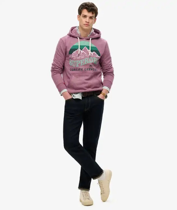 Superdry Mens Core Logo Great Outdoors Hoodie Beach Burgundy Grit