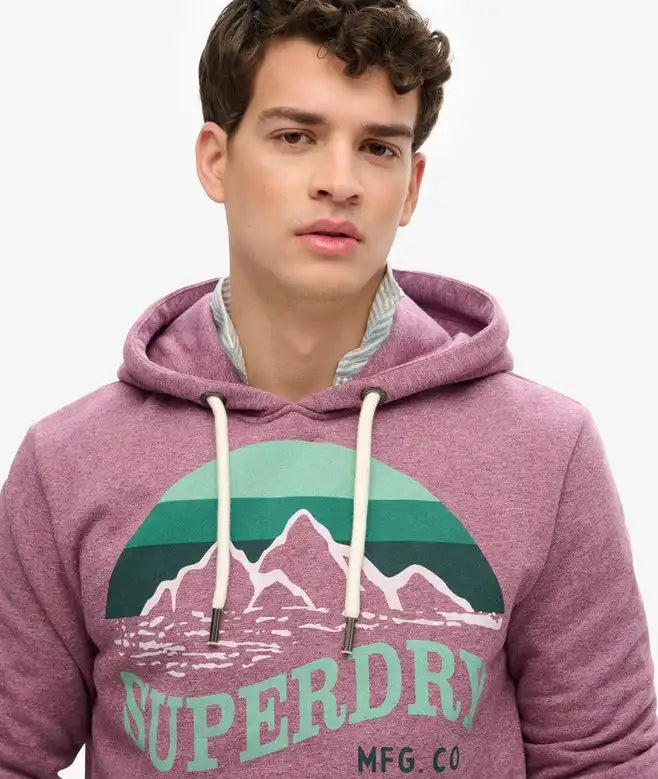 Superdry Mens Core Logo Great Outdoors Hoodie Beach Burgundy Grit