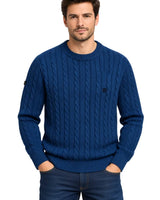 Superdry Mens Cotton Cable Knit Crew Neck Jumper Sea Blue Northern