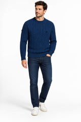 Superdry Mens Cotton Cable Knit Crew Neck Jumper Sea Blue Northern