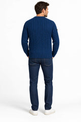 Superdry Mens Cotton Cable Knit Crew Neck Jumper Sea Blue Northern