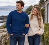 Superdry Mens Cotton Cable Knit Crew Neck Jumper Sea Blue Northern
