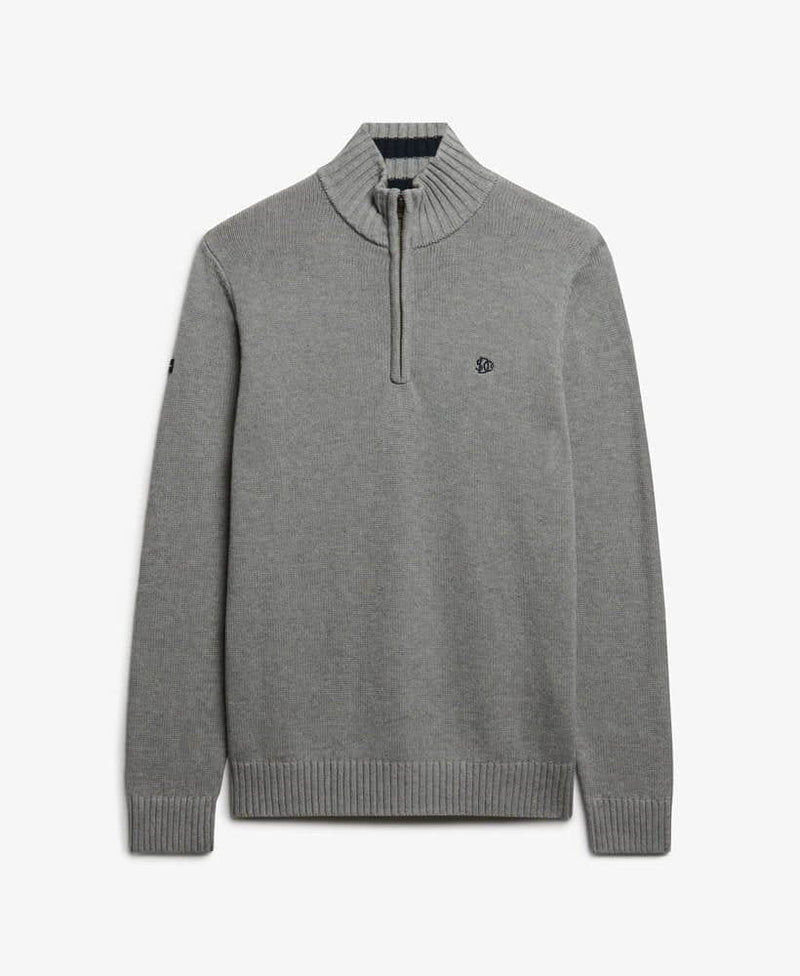 Superdry Mens Cotton Half Zip Knit Jumper Grey Marl Northern Ireland