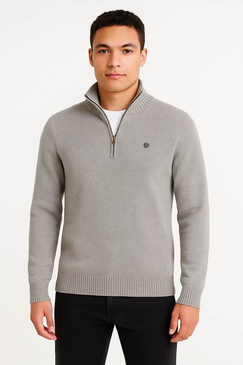 Superdry Mens Cotton Half Zip Knit Jumper Grey Marl Northern Ireland