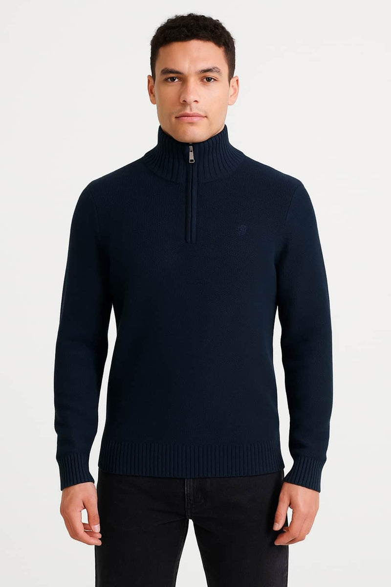 Superdry Mens Cotton Half Zip Knit Jumper Navy Northern Ireland