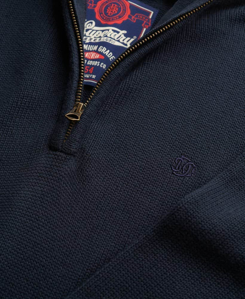 Superdry Mens Cotton Half Zip Knit Jumper Navy Northern Ireland