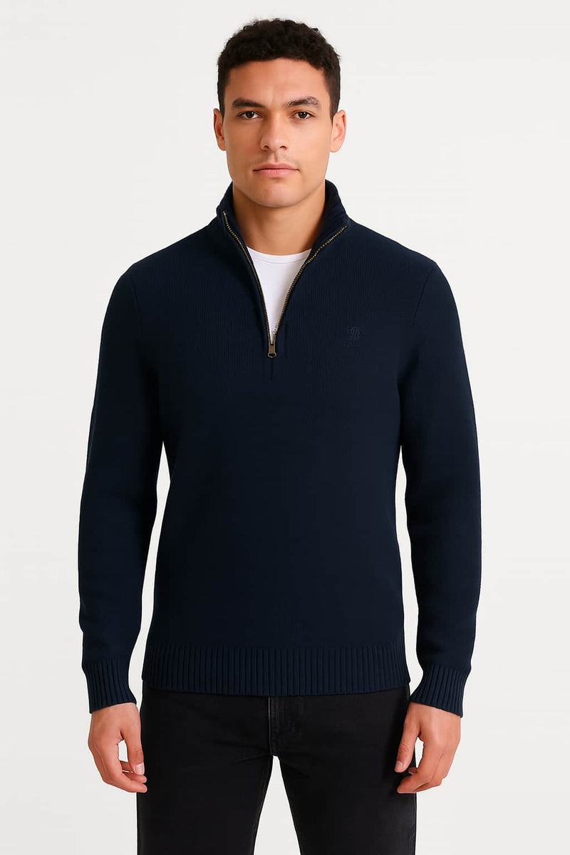 Superdry Mens Cotton Half Zip Knit Jumper Navy Northern Ireland