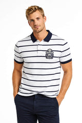 Superdry Mens Crest Stripe Polo Shirt Optic/Navy Northern Ireland