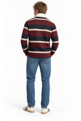 Superdry Mens Double Emblem Stripe Rugby Top Port/Navy Stripe