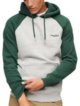 Superdry Mens Essential Baseball Hoodie Athletic Grey/Campus Green