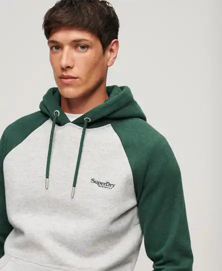 Superdry Mens Essential Baseball Hoodie Athletic Grey/Campus Green