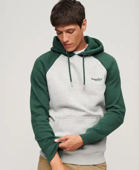 Superdry Mens Essential Baseball Hoodie Athletic Grey/Campus Green