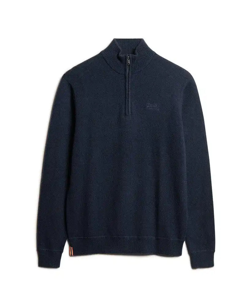 Superdry Mens Essential Embroidered Knit Half Zip Jumper Carbon Navy