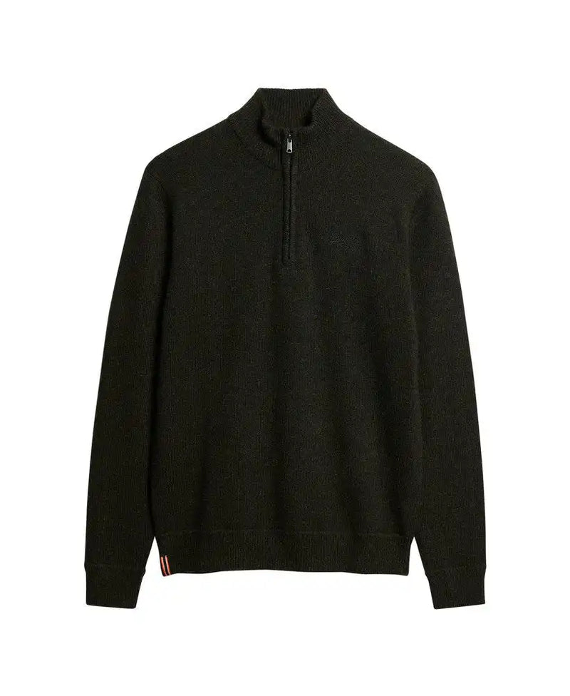 Superdry Mens Essential Embroidered Knit Half Zip Jumper Dark Moss