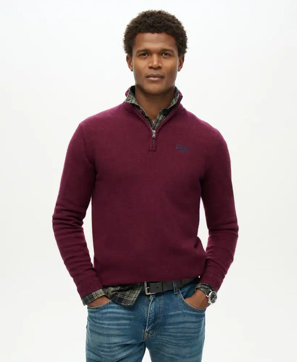 Superdry Mens Essential Embroidered Knitted Half Zip Jumper Dark