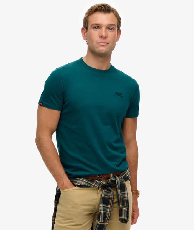 Superdry Mens Essential Logo Embroidered T-Shirt Storm Green Northern