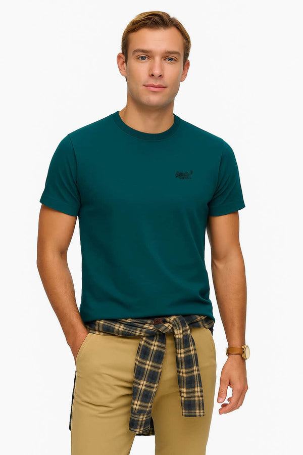 Superdry Mens Essential Logo Embroidered T-Shirt Storm Green Northern