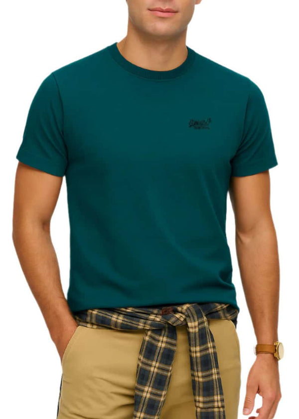 Superdry Mens Essential Logo Embroidered T-Shirt Storm Green Northern
