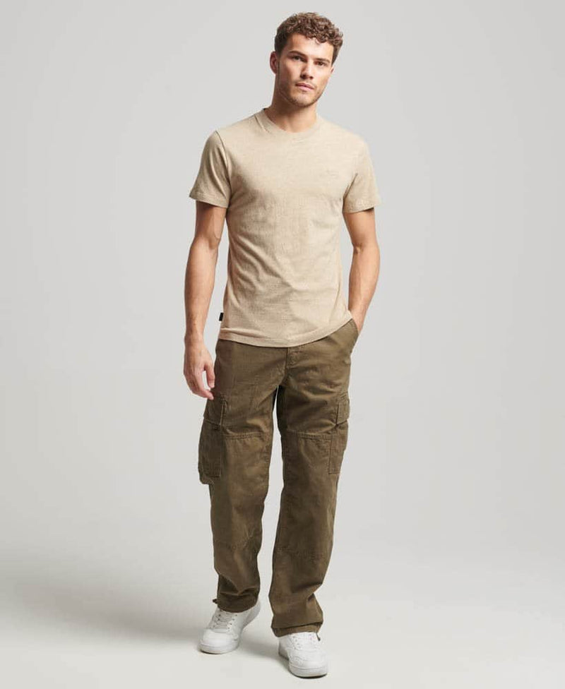 Superdry Mens Vintage Logo Embroidered T-Shirt Tan Brown Fleck Marl