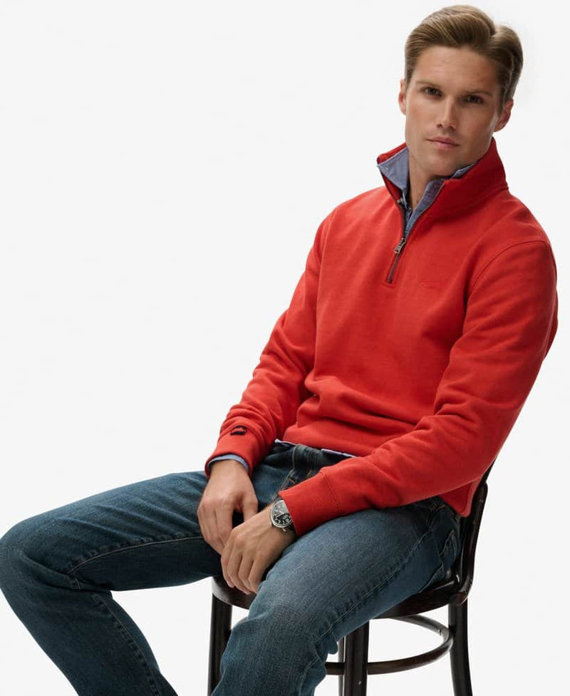 Superdry Mens Essential Logo Half Zip Sweatshirt Cinnibar Orange Marl