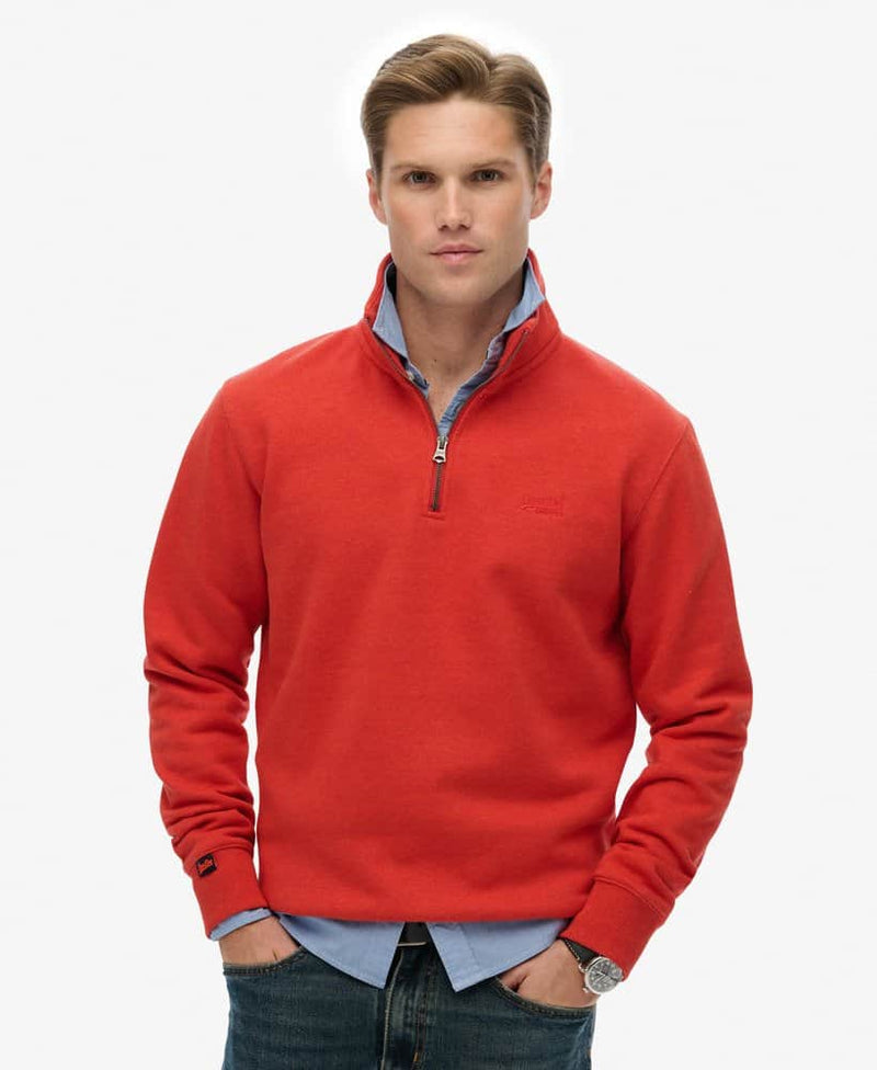 Superdry Mens Essential Logo Half Zip Sweatshirt Cinnibar Orange Marl