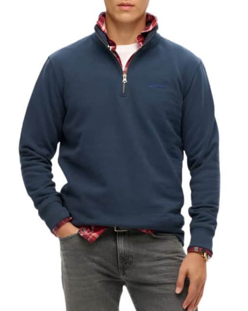 Superdry Mens Essential Logo Henley Half Zip Sweatshirt Lauren Navy