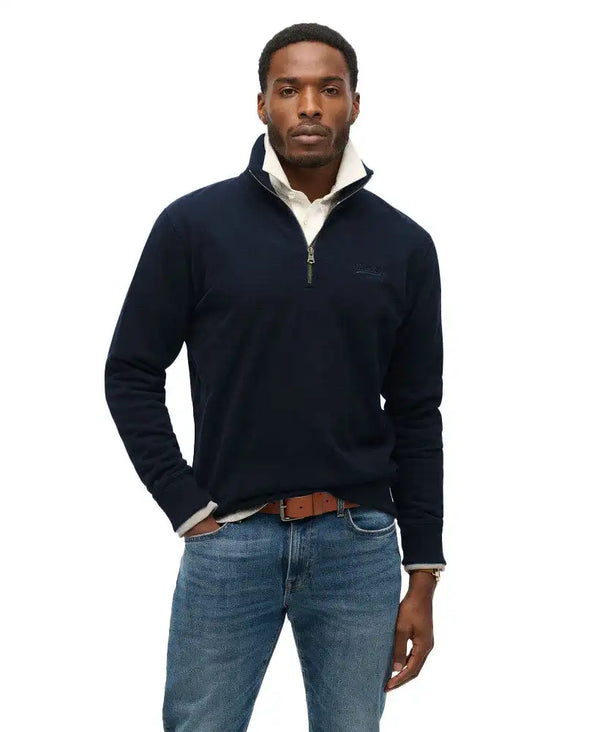 Superdry Mens Essential Logo Henley Half Zip Sweatshirt Lauren Navy