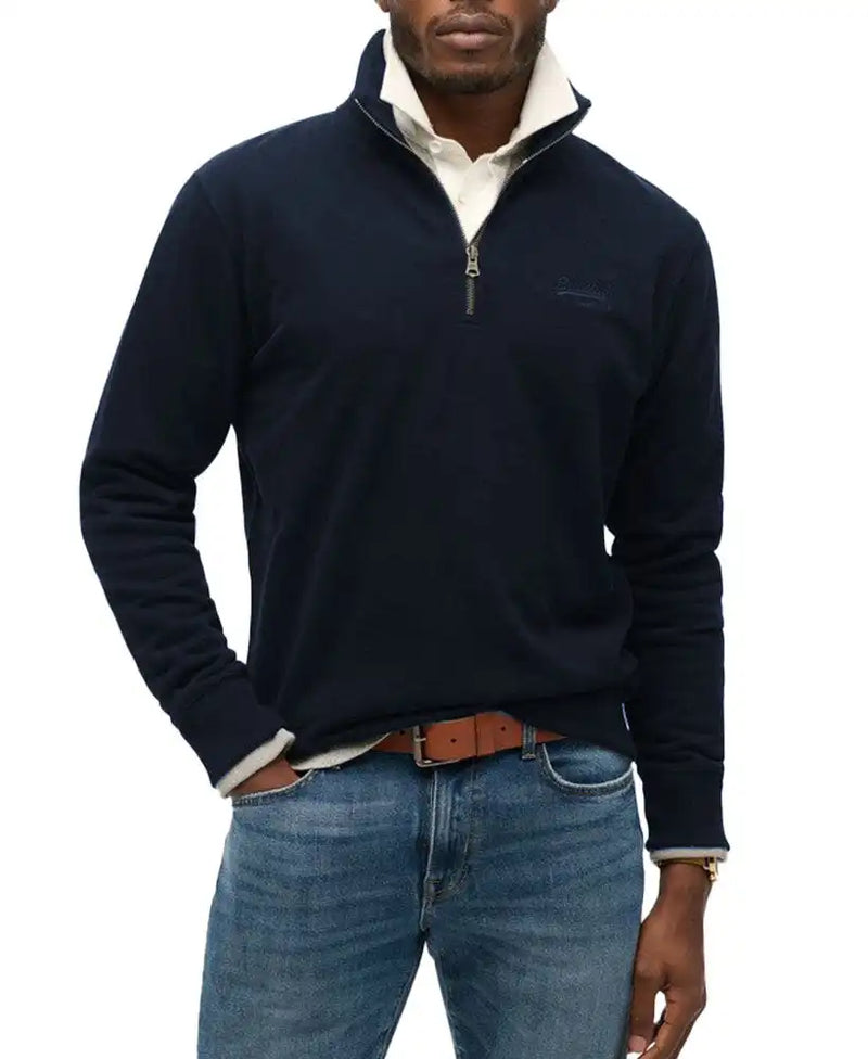 Superdry Mens Essential Logo Henley Half Zip Sweatshirt Lauren Navy