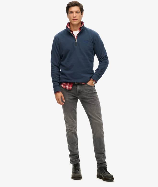 Superdry Mens Essential Logo Henley Half Zip Sweatshirt Lauren Navy