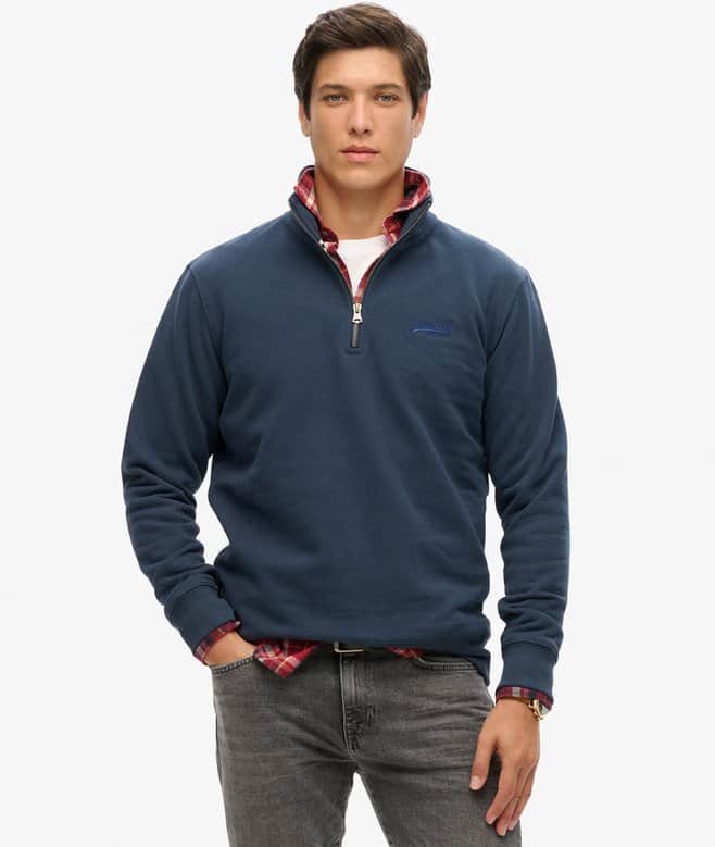 Superdry Mens Essential Logo Henley Half Zip Sweatshirt Lauren Navy