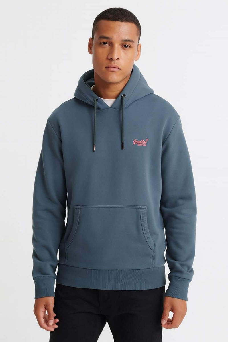 Superdry Mens Essential Logo Hoodie Stormy Weather Blue Northern