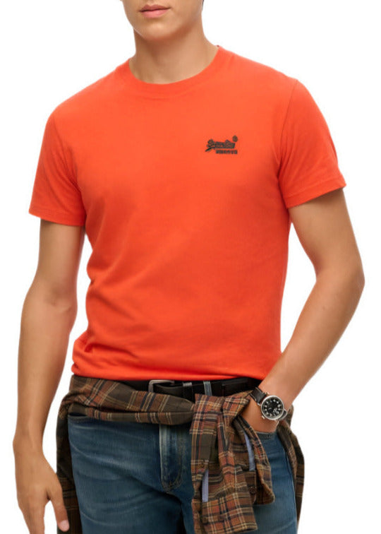 Superdry Mens Essential Logo T-Shirt Bright Orange Marl/Green