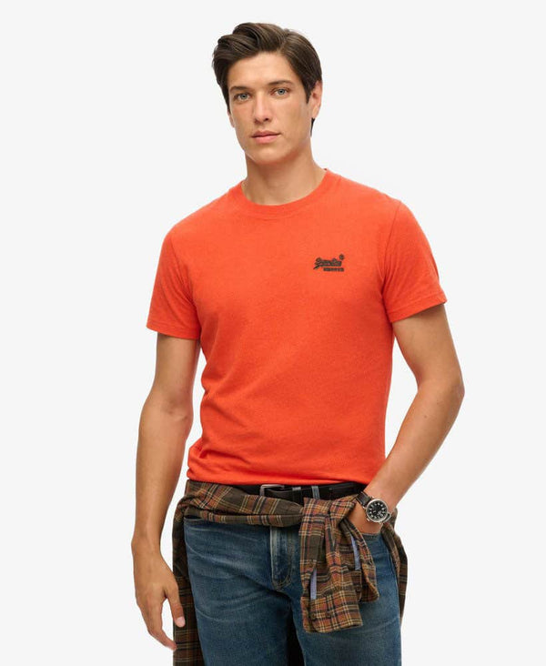 Superdry Mens Essential Logo T-Shirt Bright Orange Marl/Green
