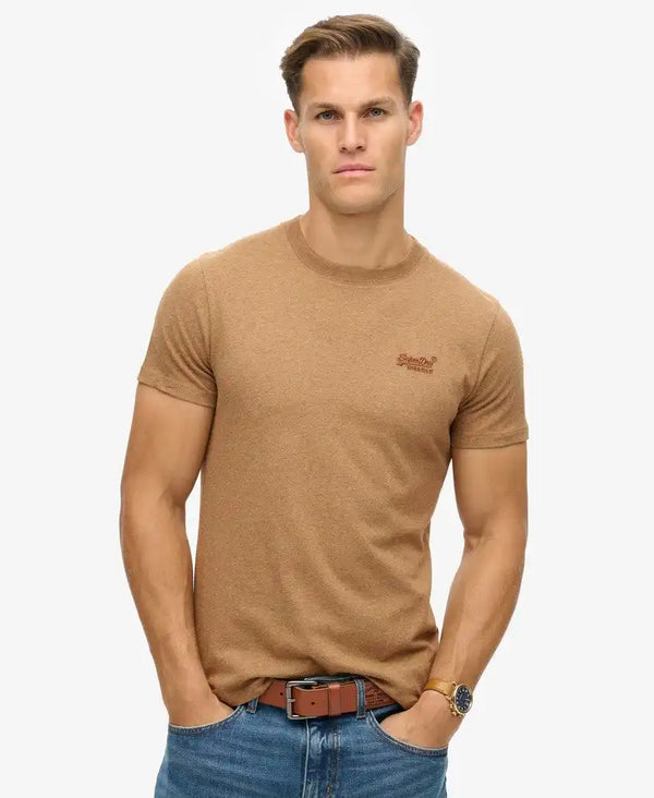 Superdry Mens Essential Logo T-Shirt Buck Tan Brown Marl Northern