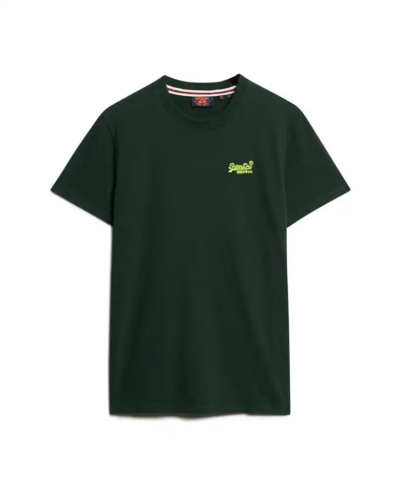 Superdry Mens Essential Logo T-Shirt Forest Green/Fluro Yellow