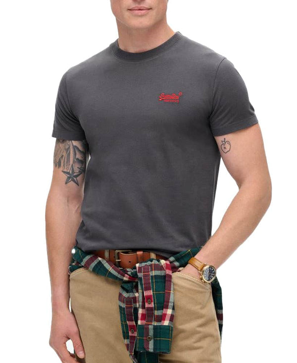 Superdry Mens Essential Logo T-Shirt Graphite Black/Fluro Red