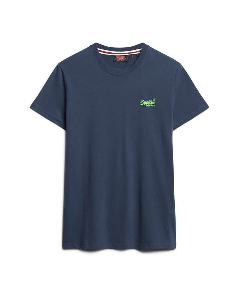 Superdry Mens Essential Logo T-Shirt Lauren Navy / Fluro Lime