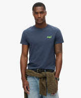 Superdry Mens Essential Logo T-Shirt Lauren Navy / Fluro Lime