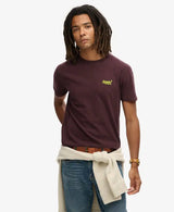 Superdry Mens Essential Logo T-Shirt Tawnty Port/Fluro Yellow